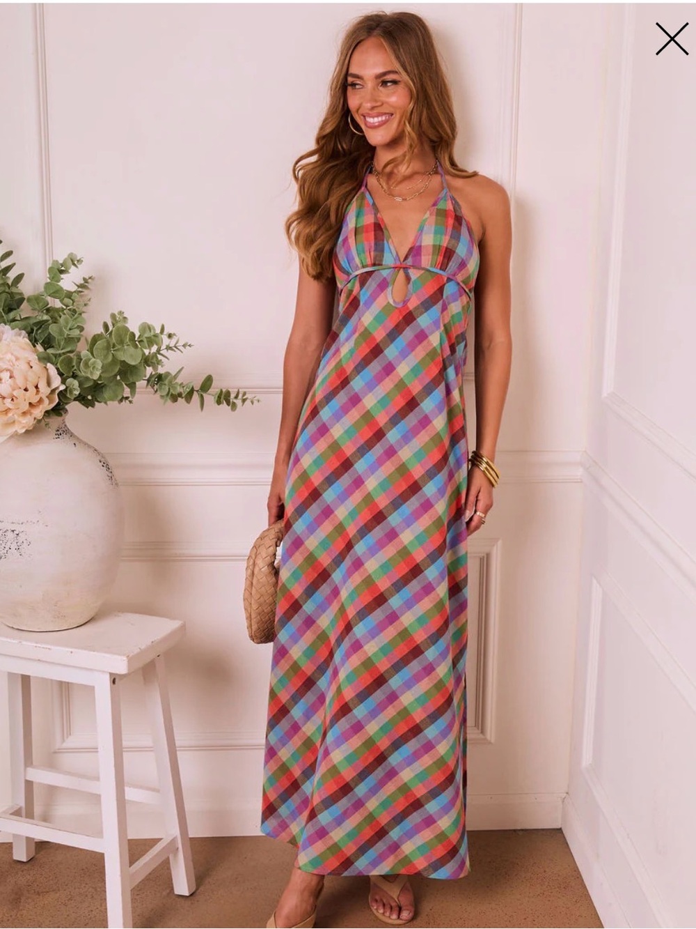 SETENE RENEWAL PLAID HALTER NECK  MAXI DRESS